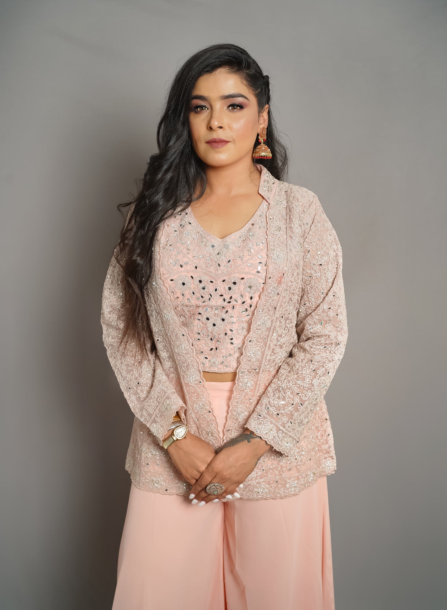 Ethereal Peach Embroidered Palazzo Set