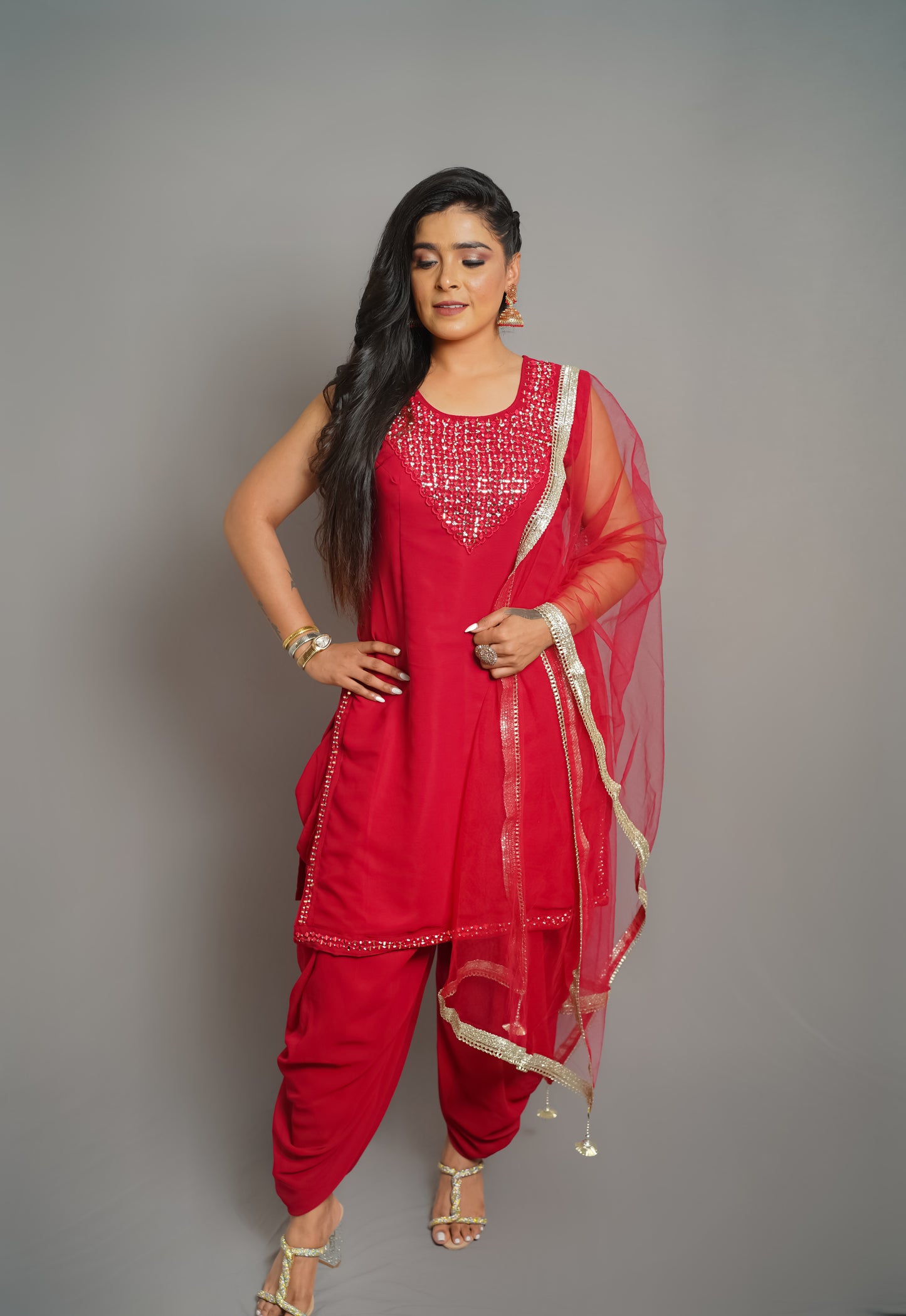 Golden Blossom Dhoti Suit