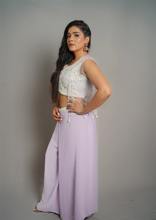 Ivory & Lavender Mirror Work Palazzo Set