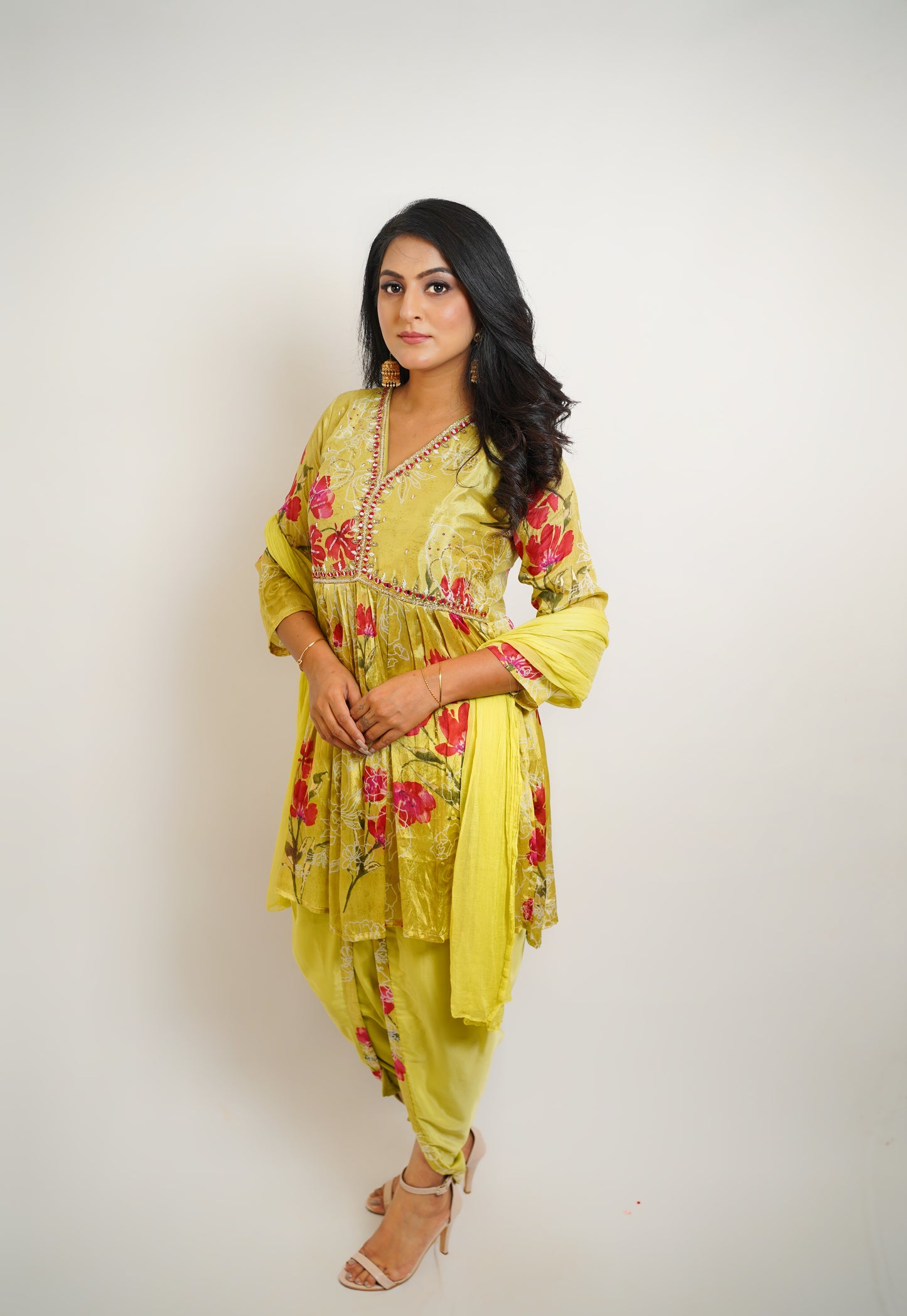 Lime Bloom Dhoti Suit