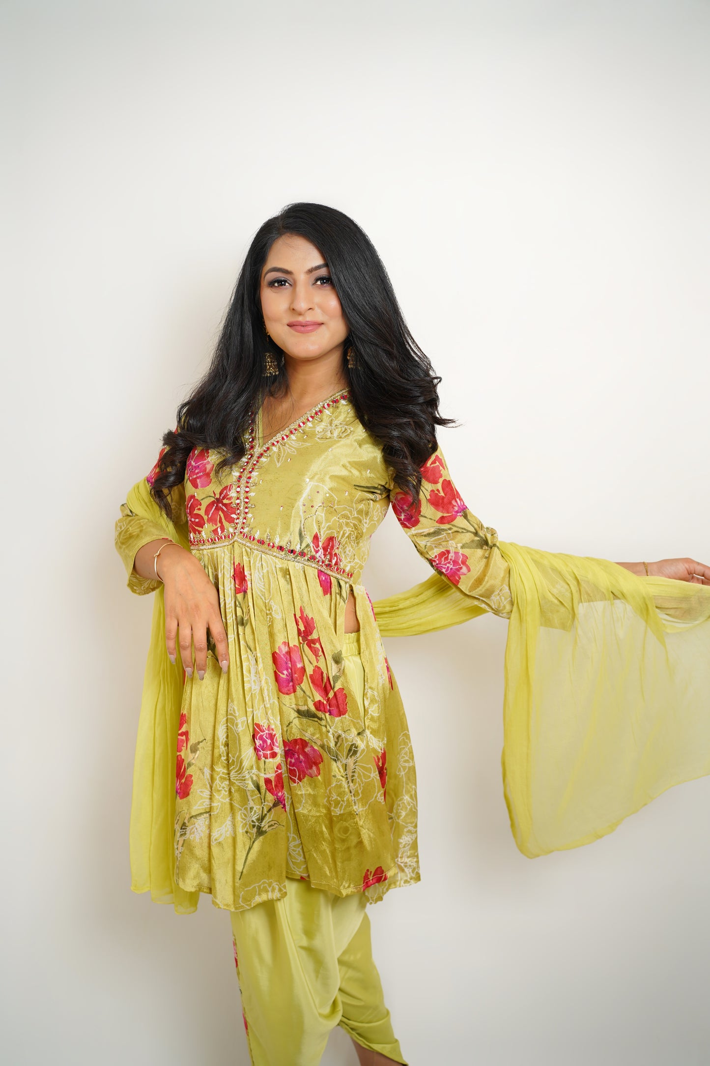 Lime Bloom Dhoti Suit