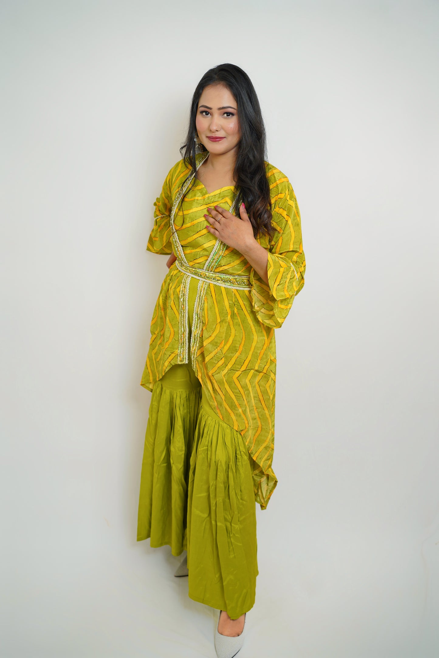 Luxe Lime Leheriya Sharara Set