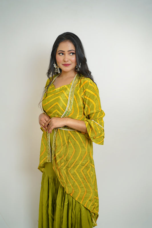 Luxe Lime Leheriya Sharara Set