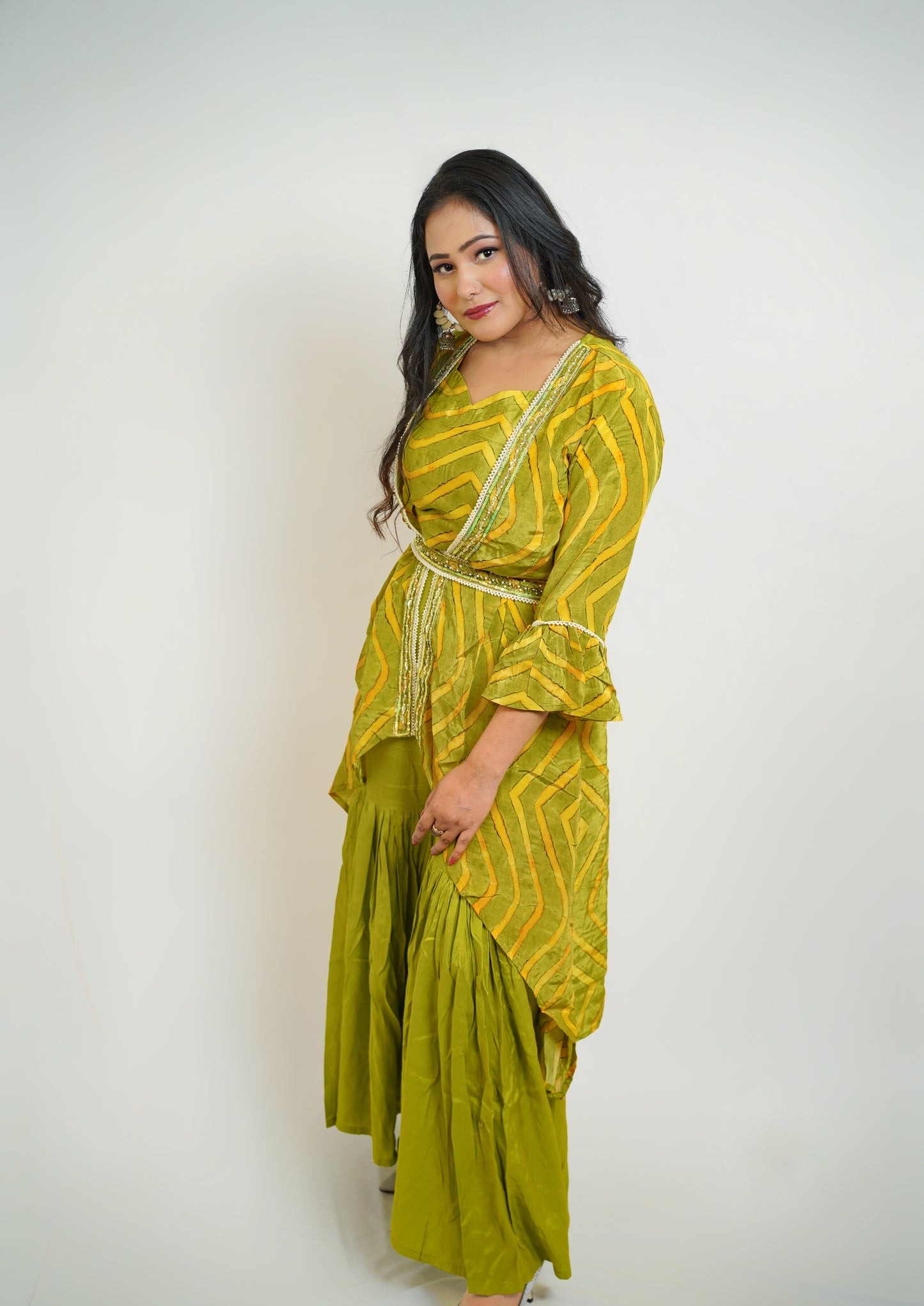 Luxe Lime Leheriya Sharara Set