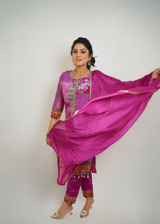 Luxe Magenta Patchwork Suit