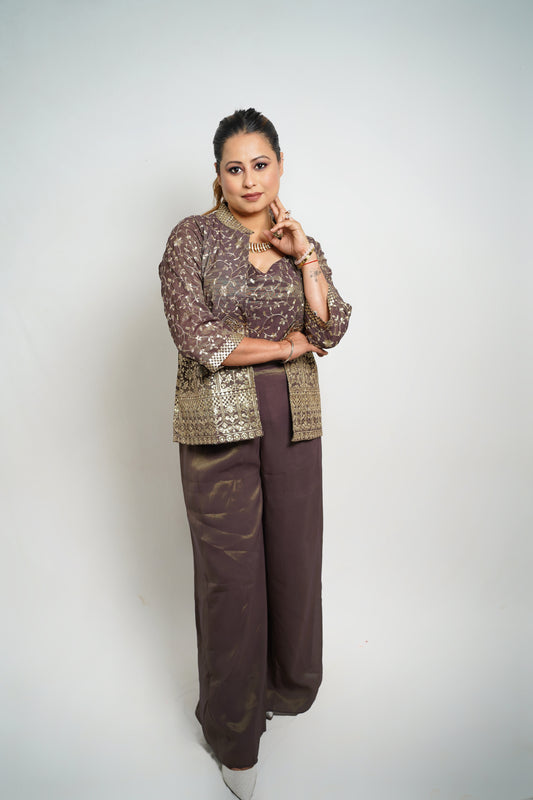 Luxe Plum Brocade Jacket Set