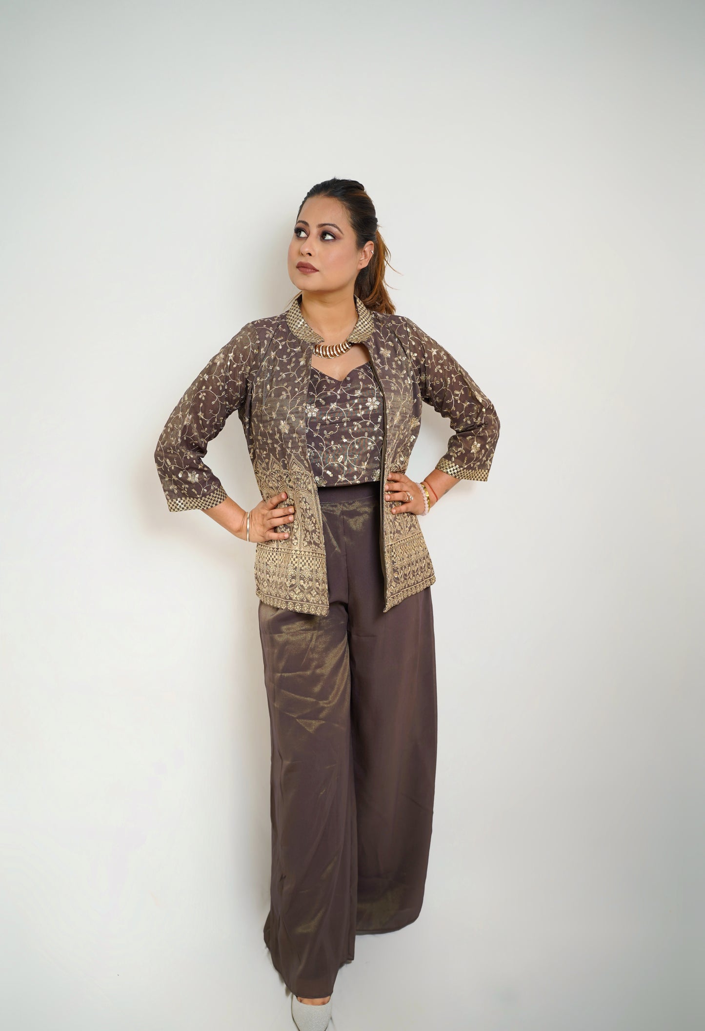 Luxe Plum Brocade Jacket Set