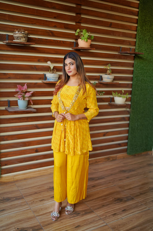 Mustard yellow designer kurta palazoo