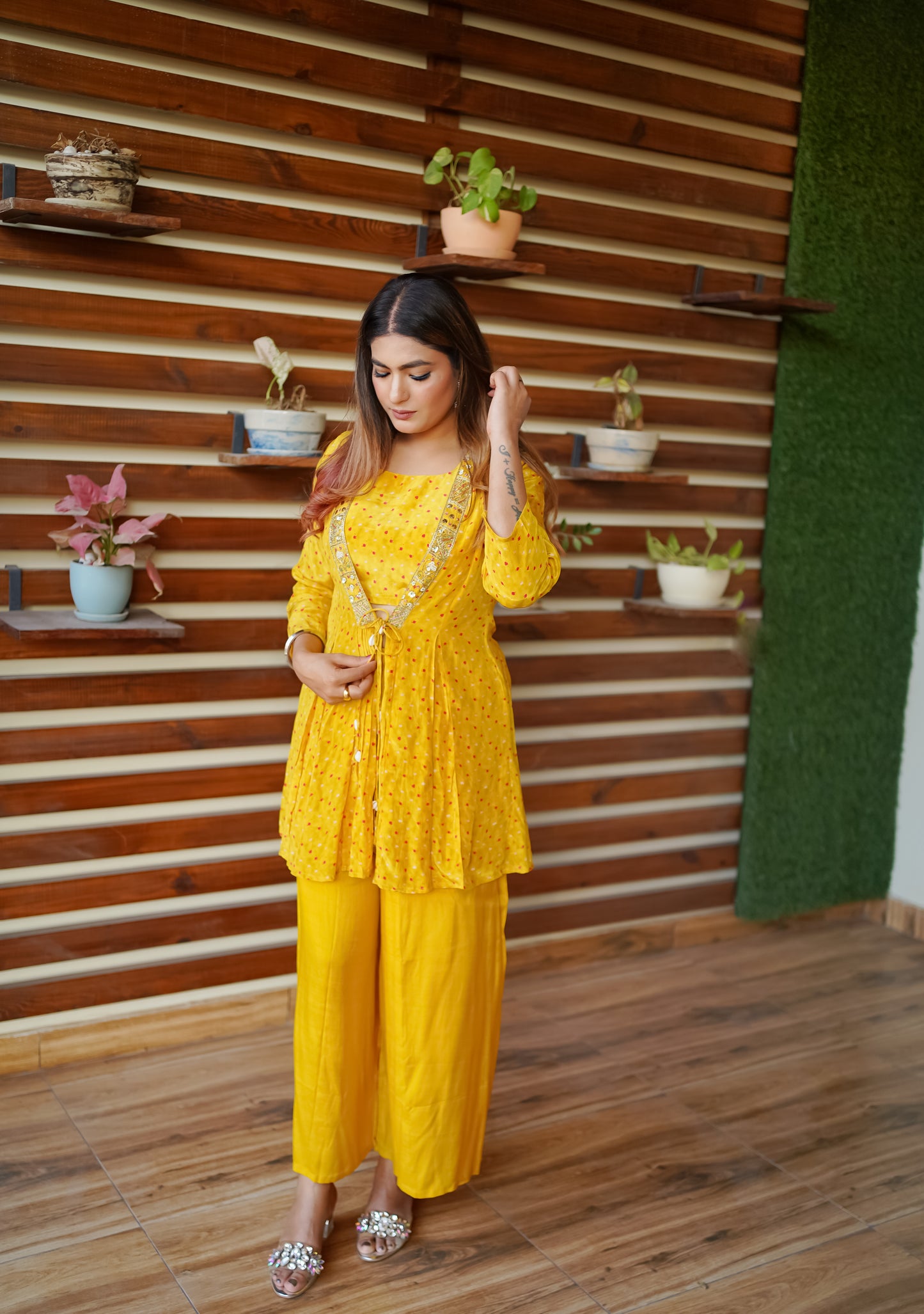 Mustard yellow designer kurta palazoo