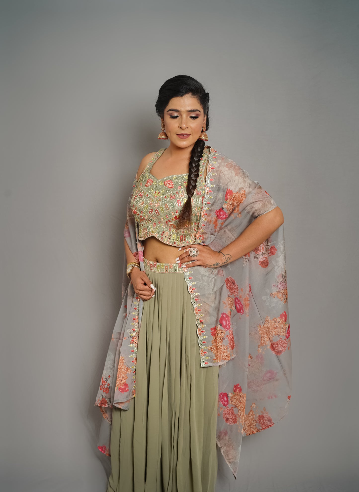 Mystic Olive Indo-Western Dress