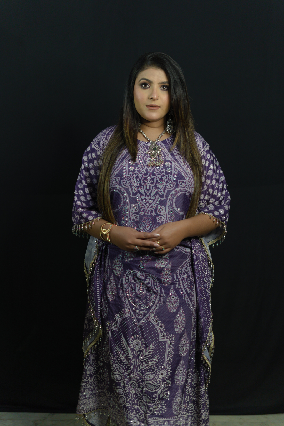 Purple Majesty Mirror Work Kaftan