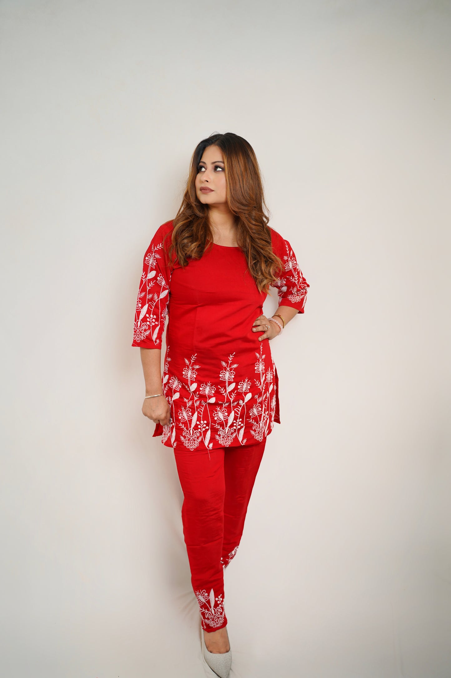 Signature Floral Embroidered Set (Red)