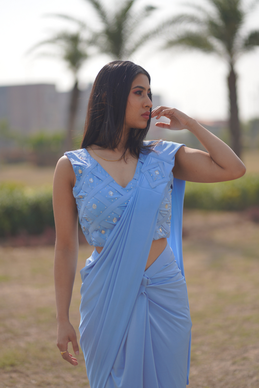 Serene Blue Stitched Saree