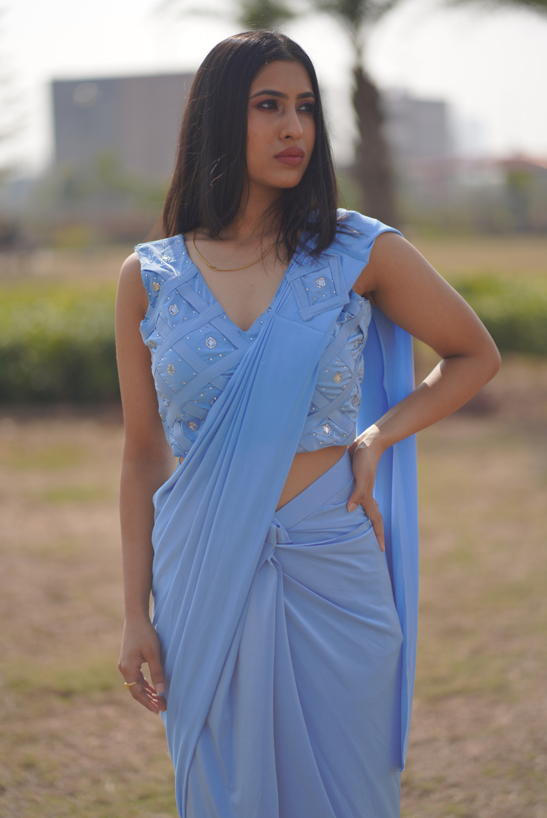 Serene Blue Stitched Saree