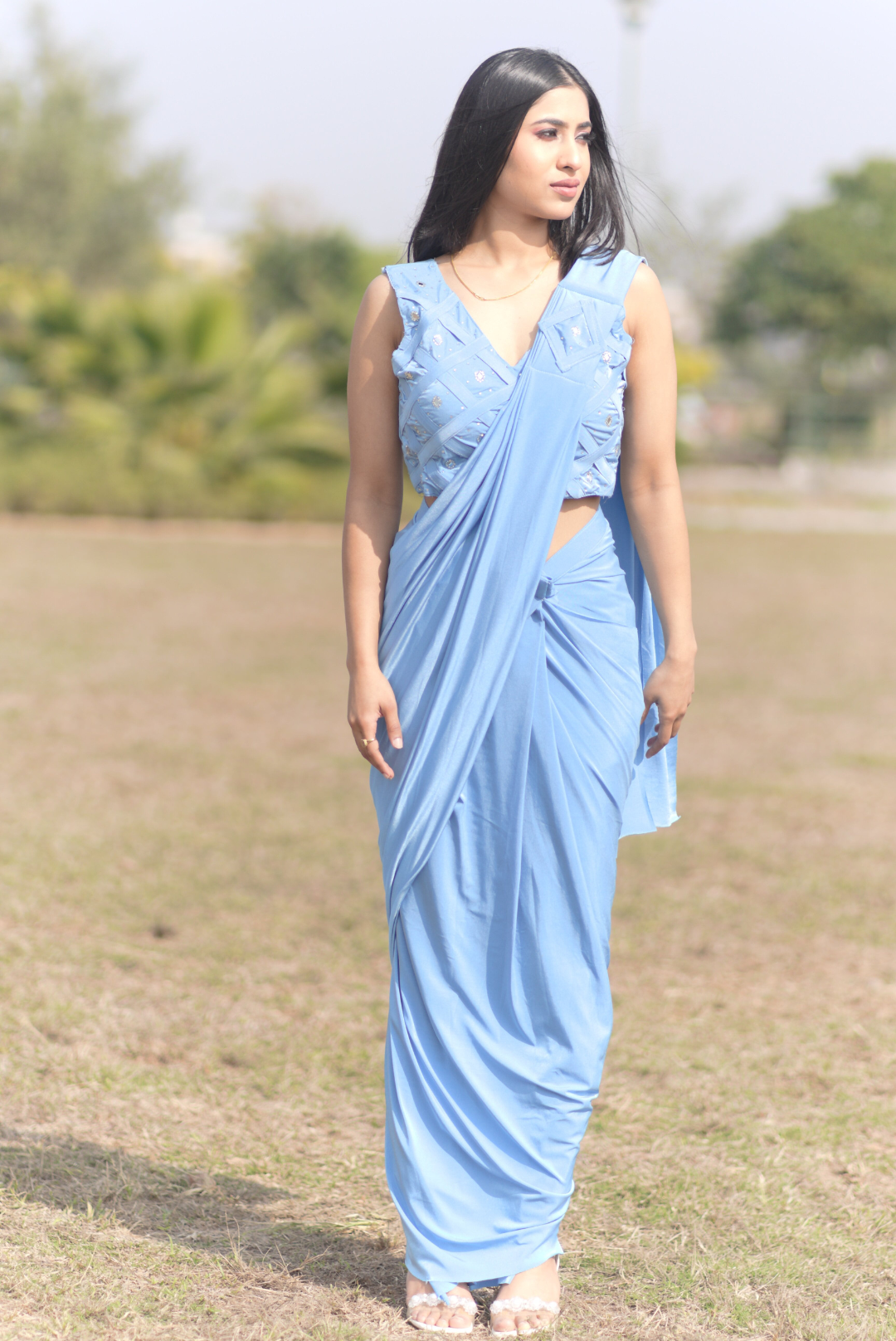 Serene Blue Stitched Saree