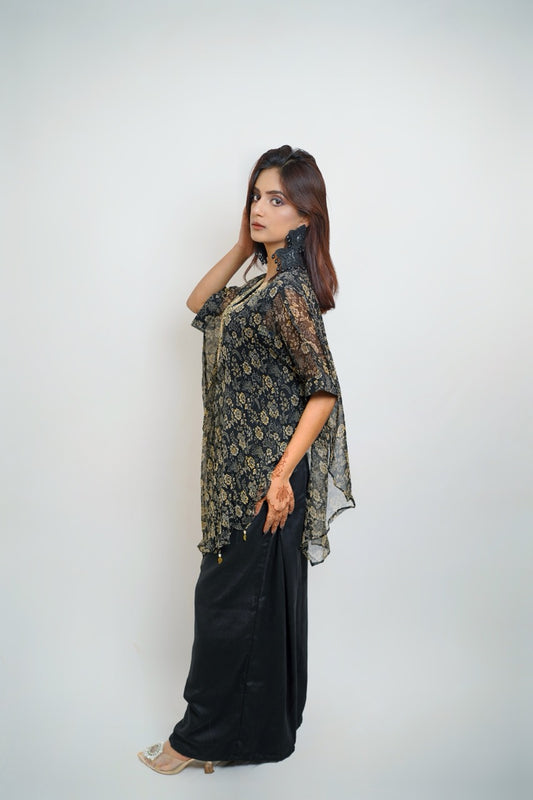 Zehra - Black Mirror Embellished Kaftan Set