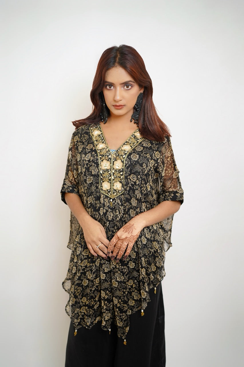 Zehra - Black Mirror Embellished Kaftan Set