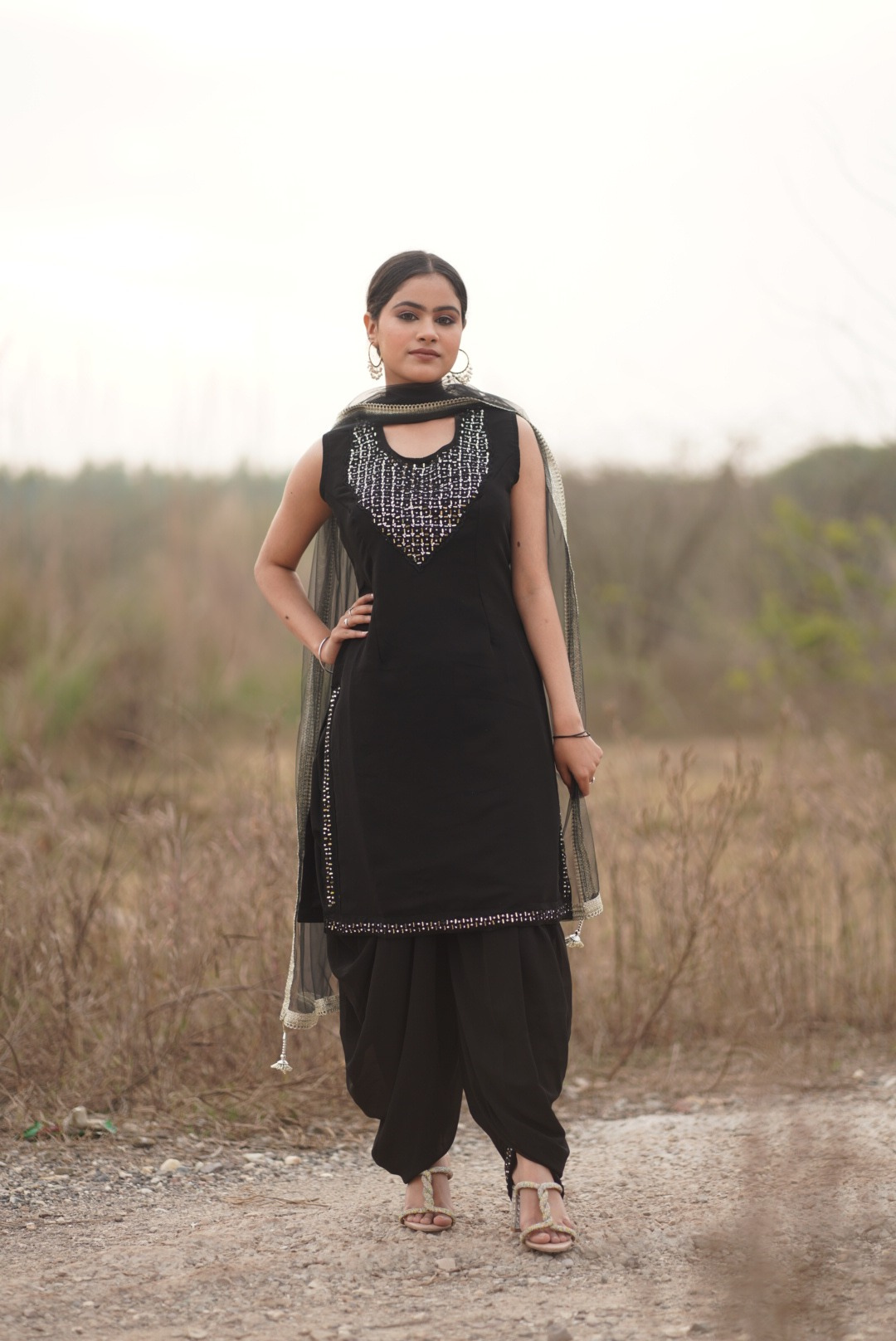 Golden Blossom Dhoti Suit