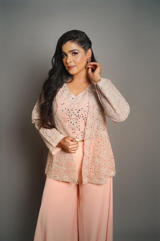 Ethereal Peach Embroidered Palazzo Set