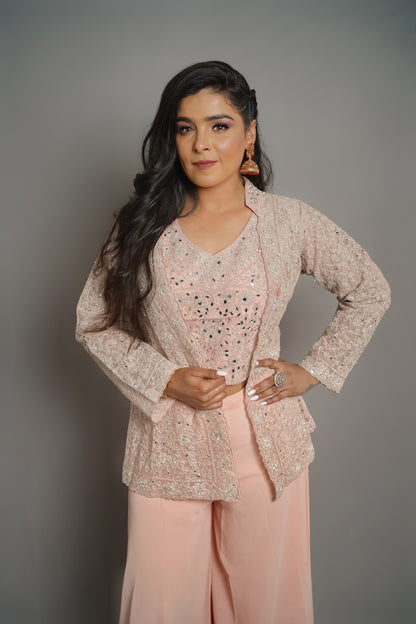 Ethereal Peach Embroidered Palazzo Set