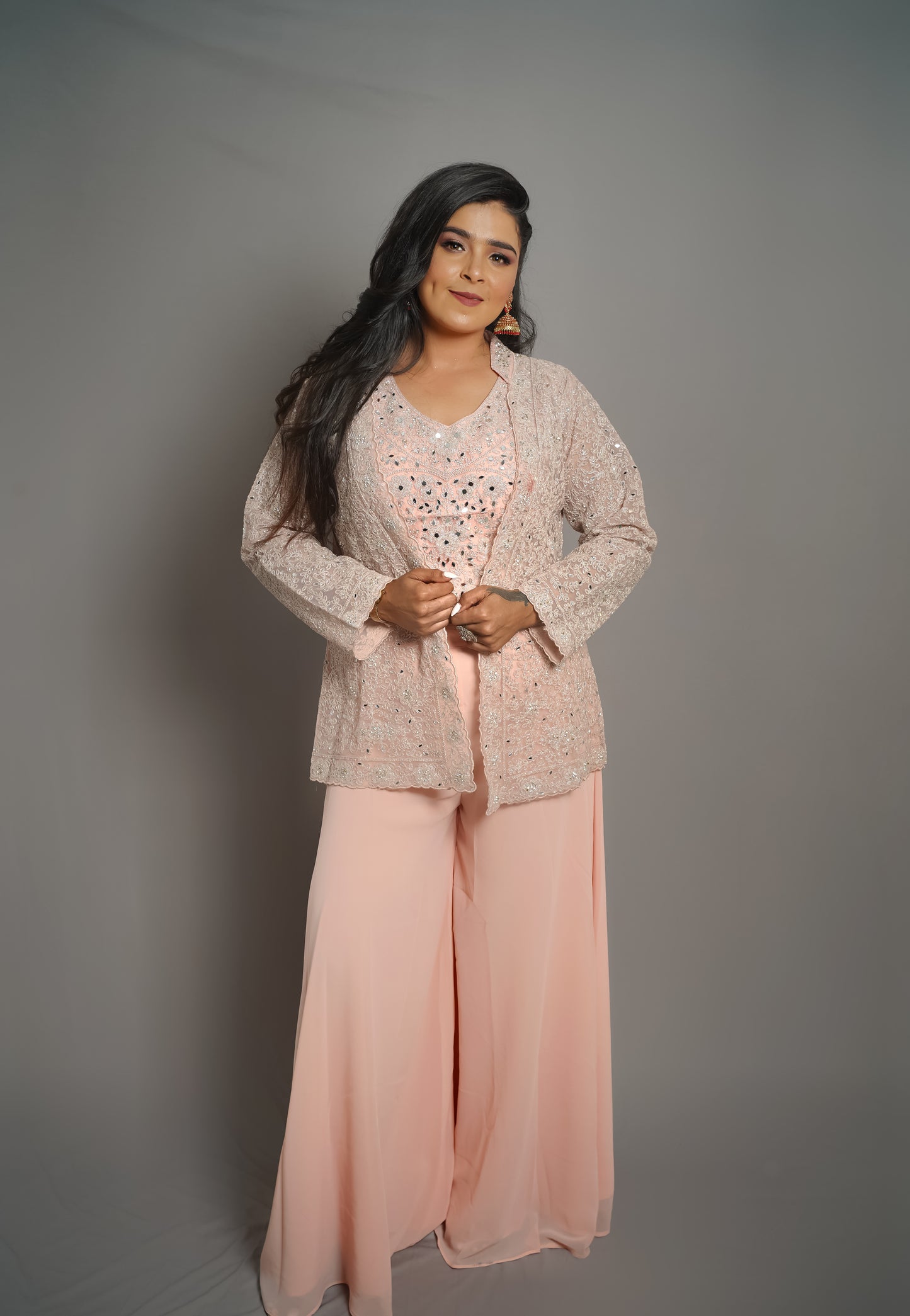 Ethereal Peach Embroidered Palazzo Set