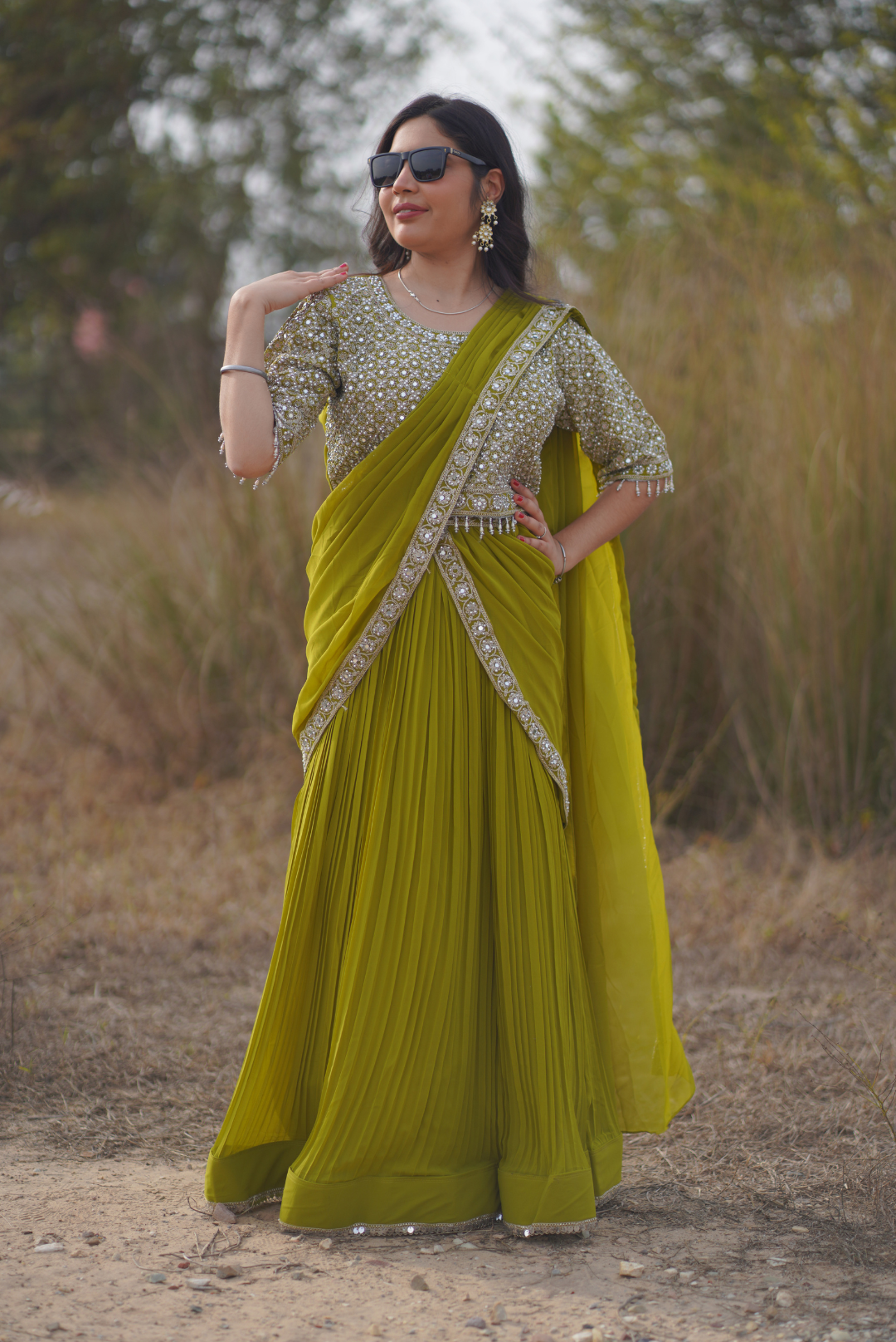 Olive Opulence Mirror Lehenga