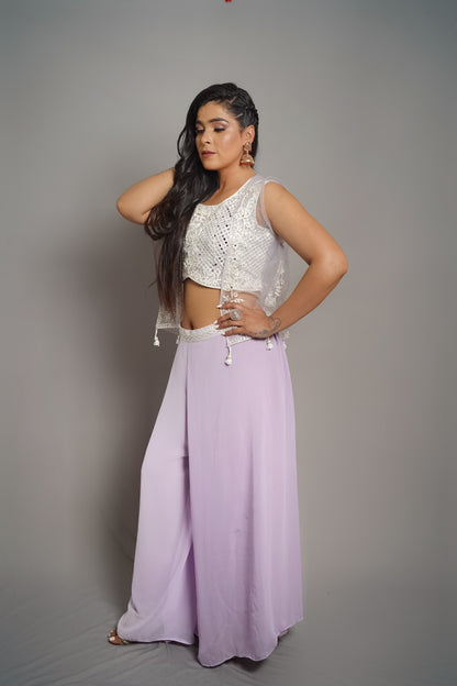 Ivory & Lavender Mirror Work Palazzo Set