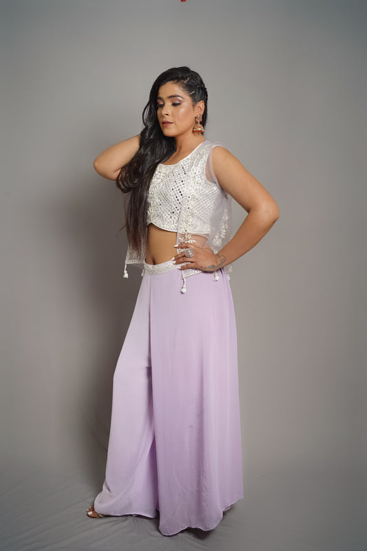 Ivory & Lavender Mirror Work Palazzo Set