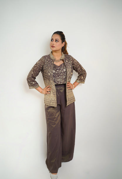 Luxe Plum Brocade Jacket Set