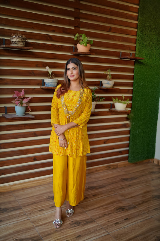 Mustard yellow designer kurta palazoo