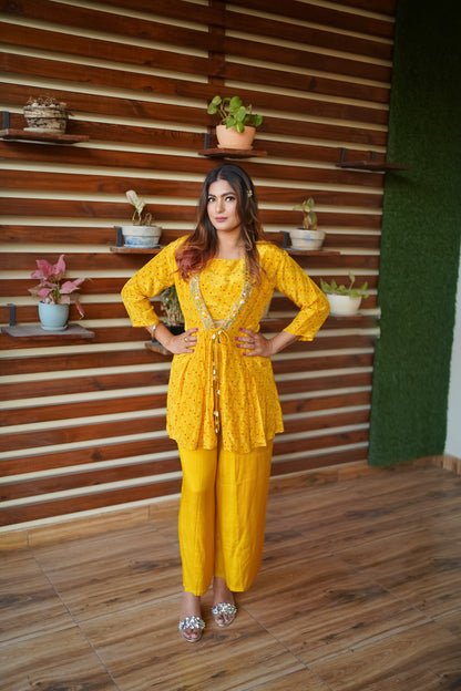 Mustard yellow designer kurta palazoo