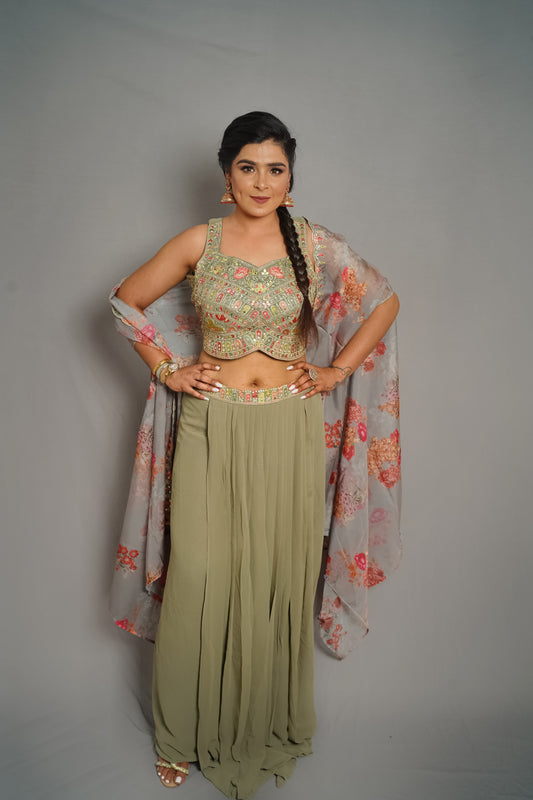 Mystic Olive Indo-Western Dress