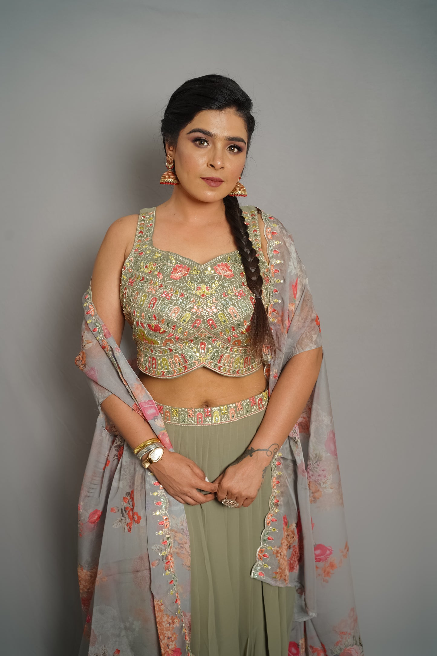 Mystic Olive Indo-Western Dress