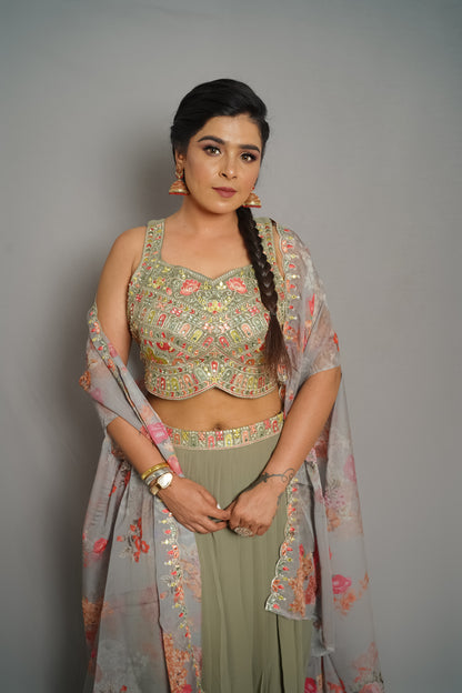 Mystic Olive Indo-Western Dress