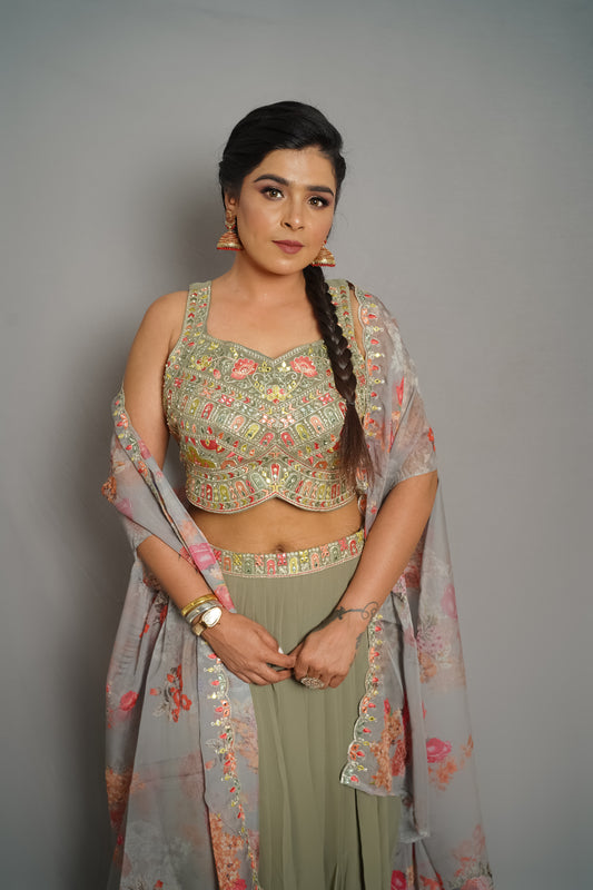 Mystic Olive Indo-Western Dress