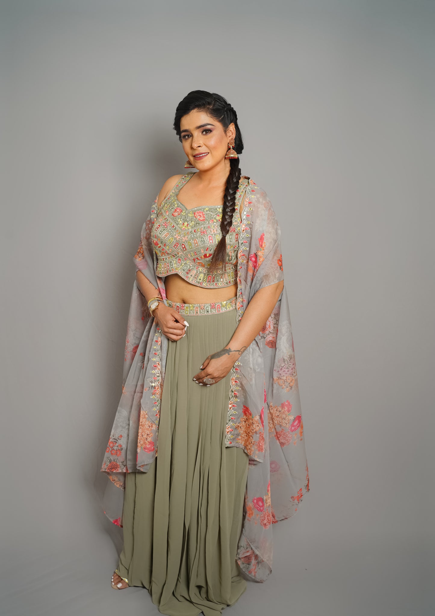 Mystic Olive Indo-Western Dress