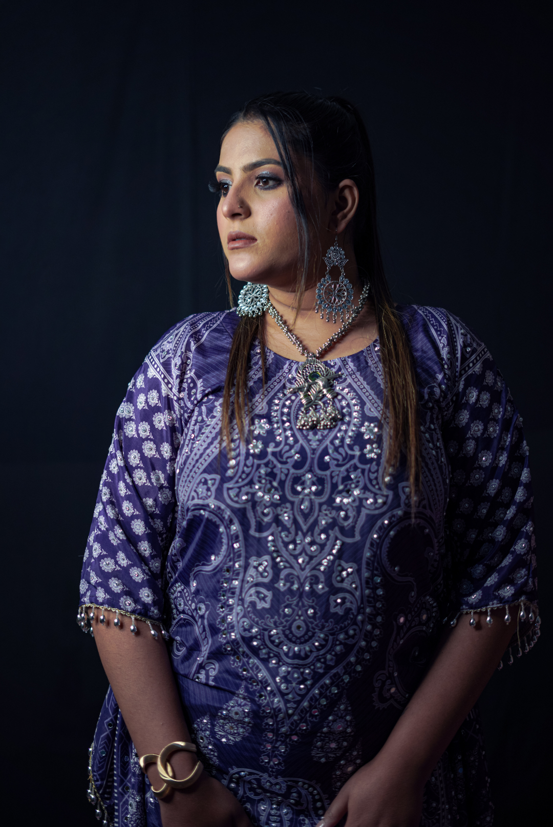 Purple Majesty Mirror Work Kaftan