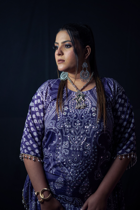 Purple Majesty Mirror Work Kaftan