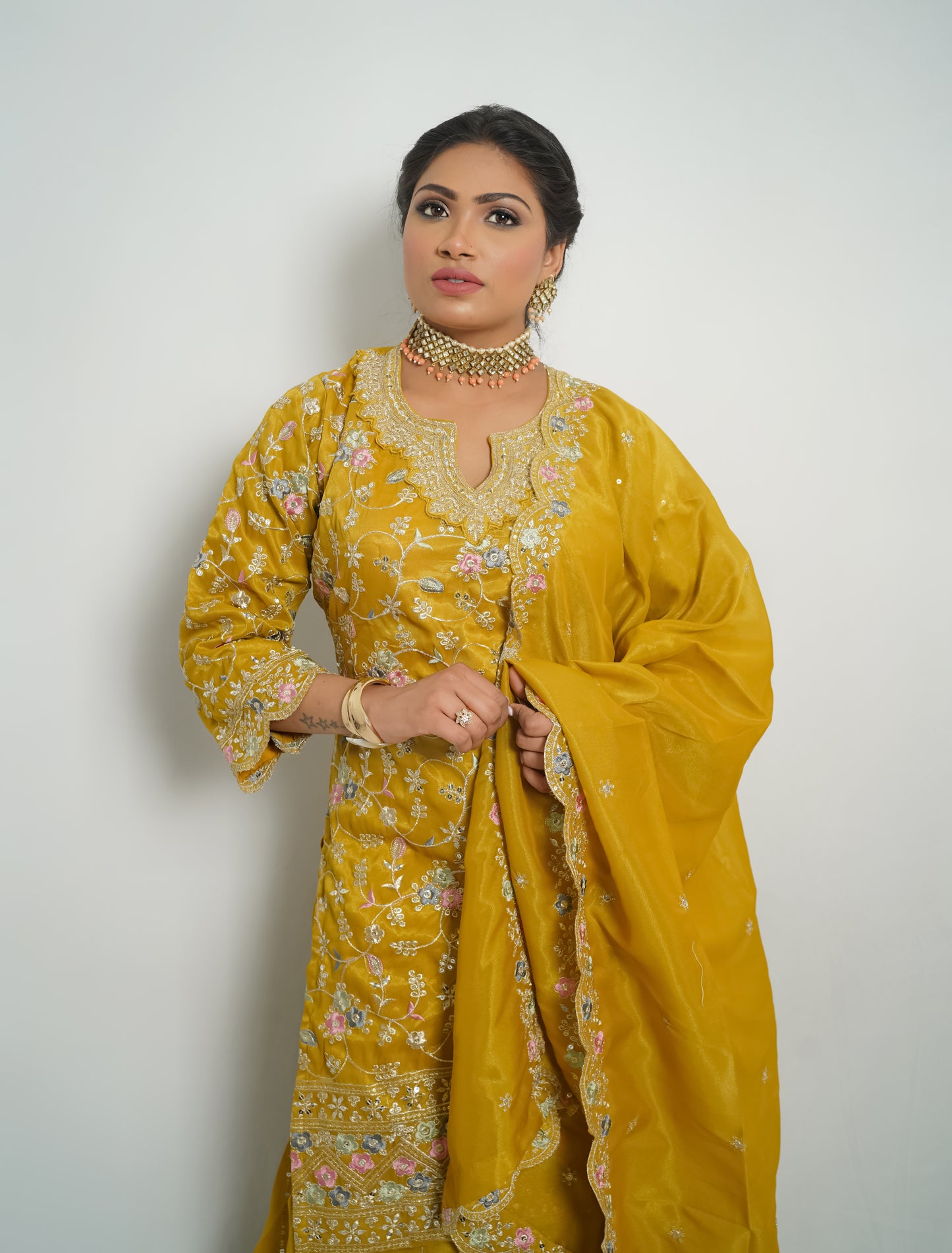 Royal Lavender Embroidered Sharara Suit