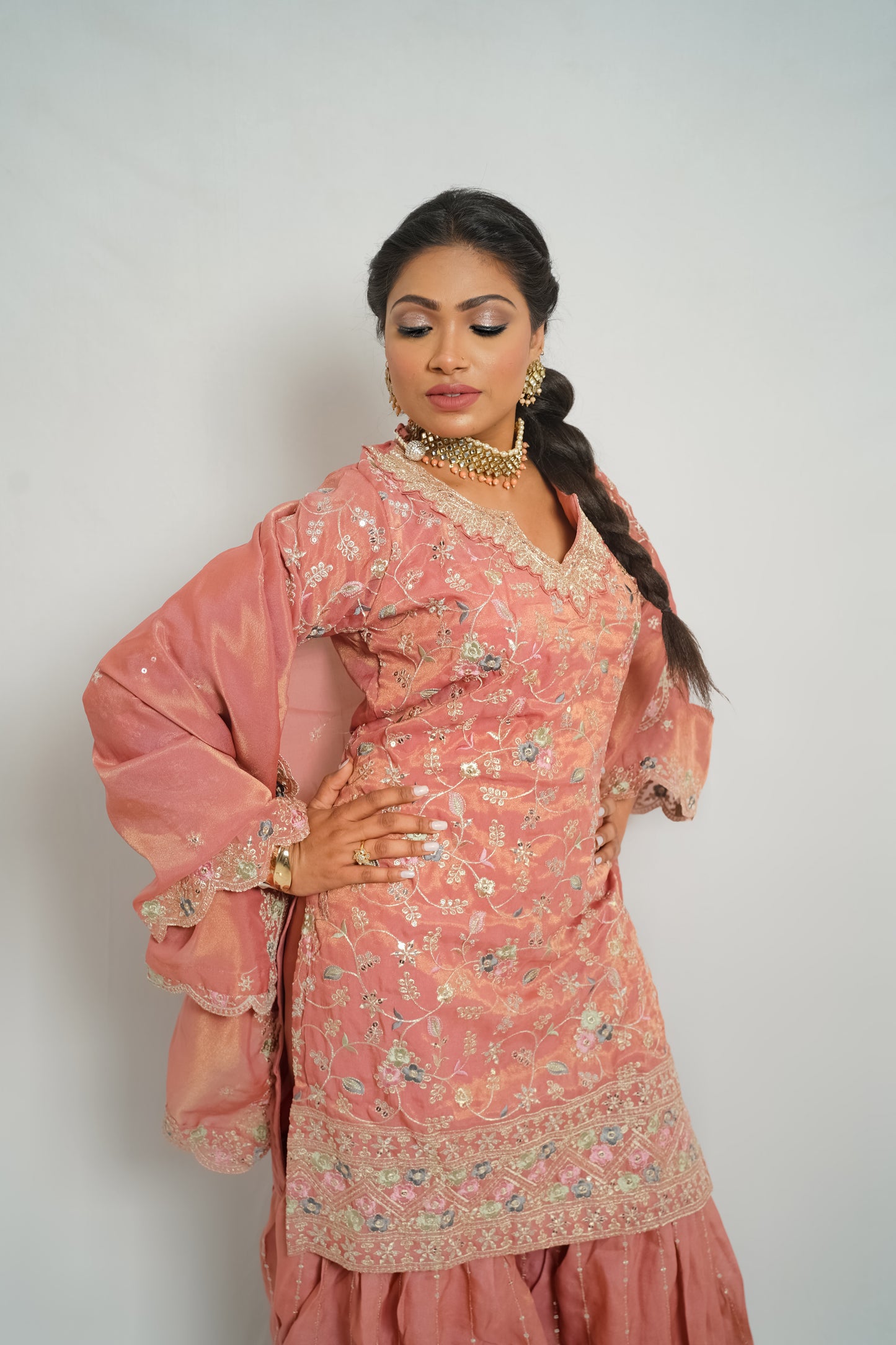 Royal Lavender Embroidered Sharara Suit