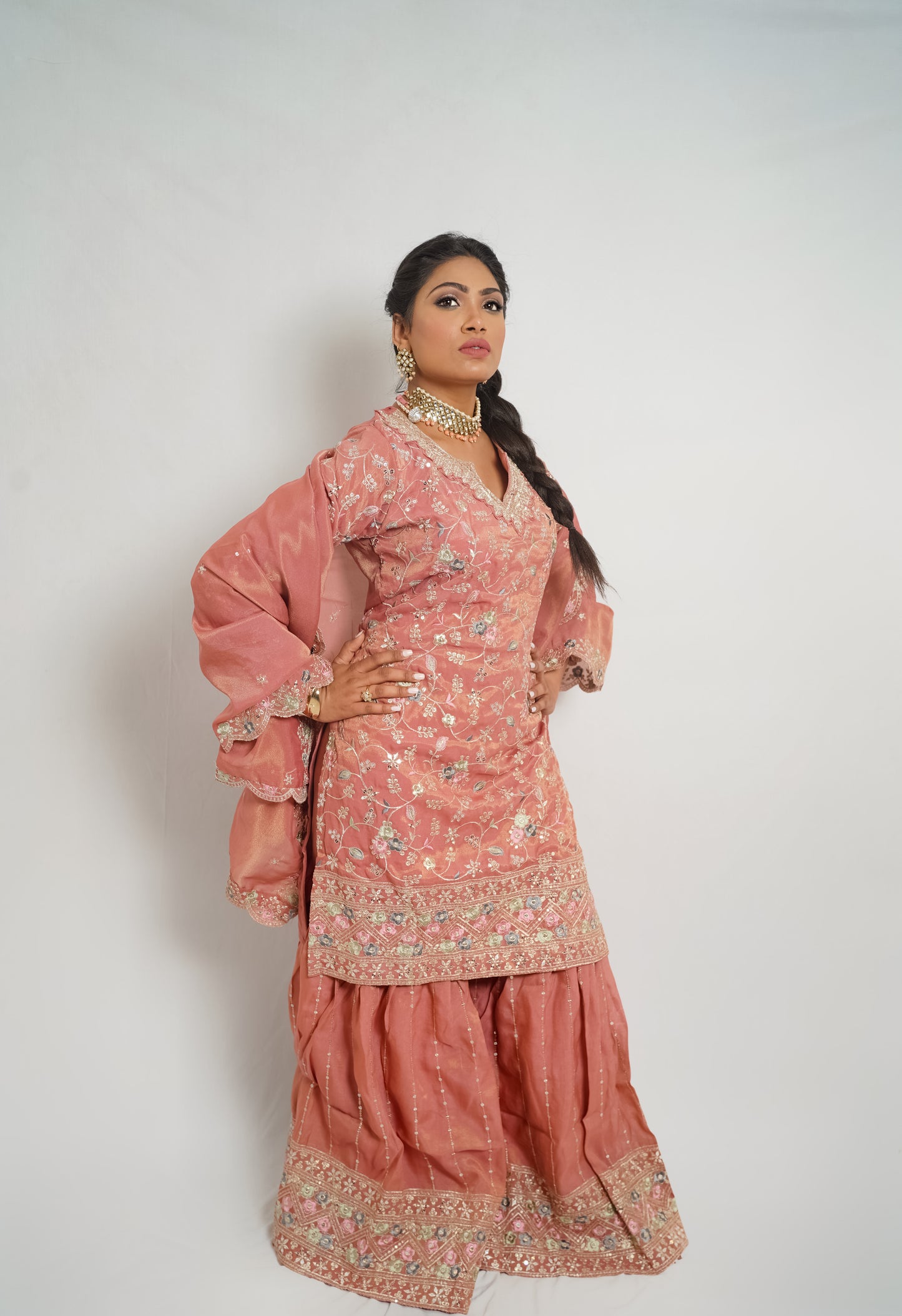 Royal Lavender Embroidered Sharara Suit