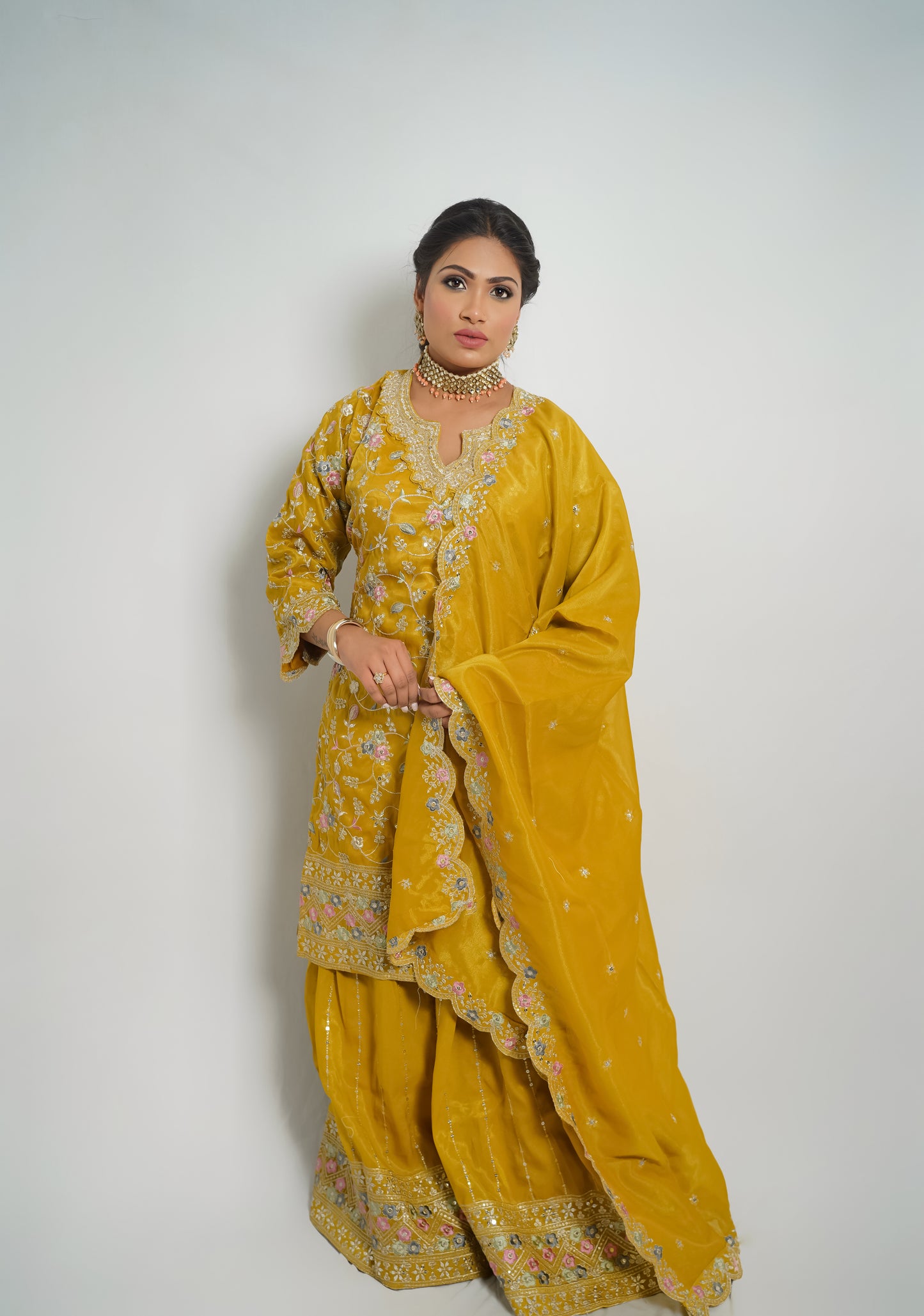 Royal Lavender Embroidered Sharara Suit