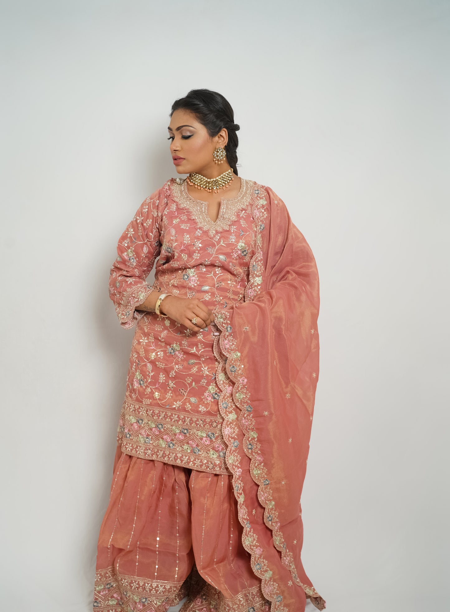 Royal Lavender Embroidered Sharara Suit