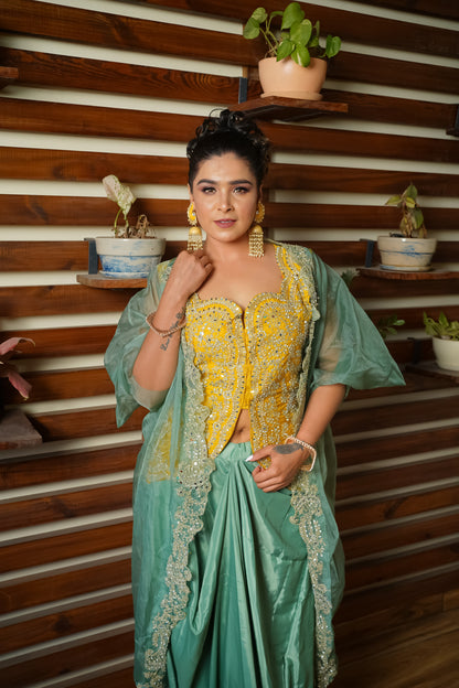 Sea Green & Gold Embroidered Dhoti Set