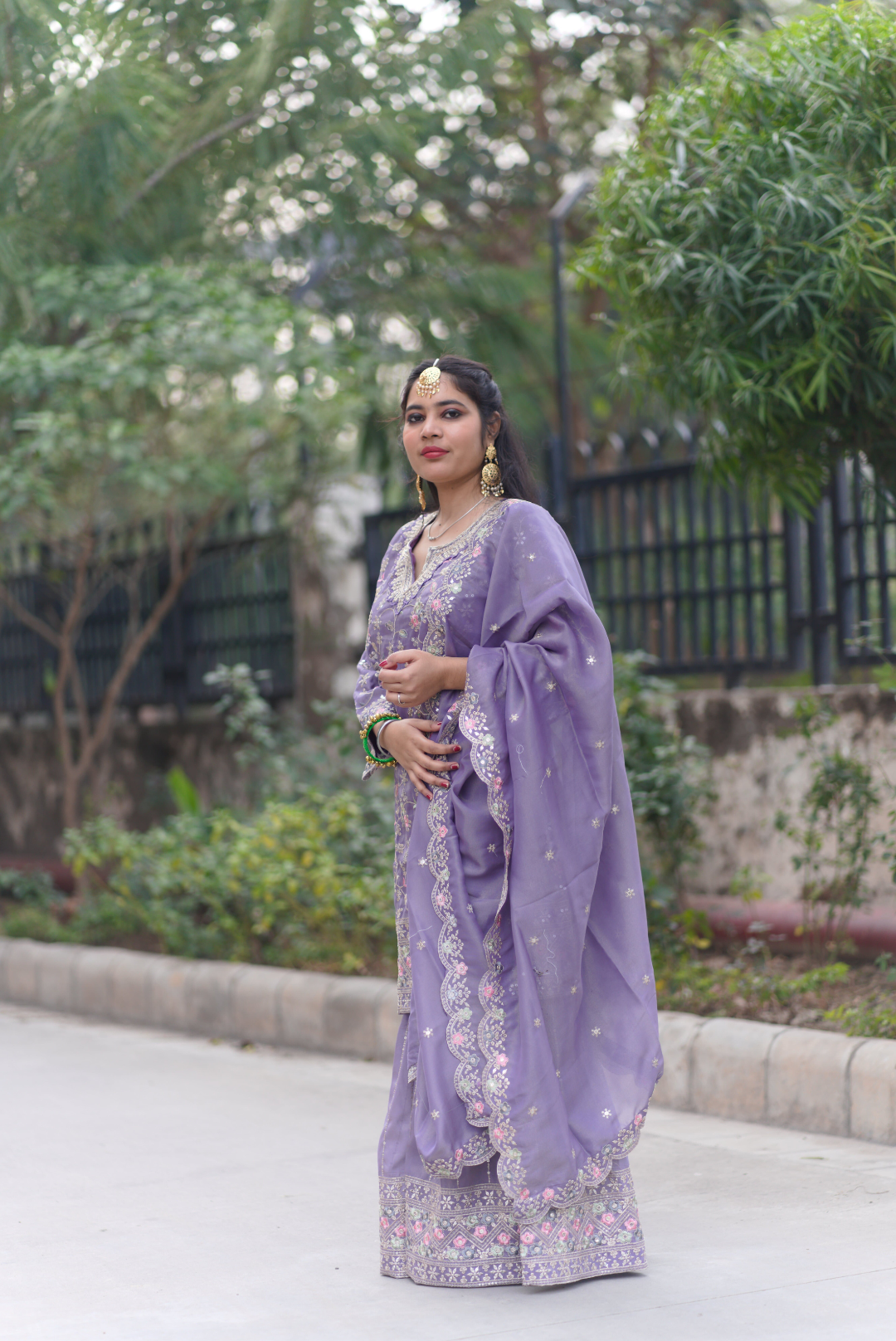 Royal Lavender Embroidered Sharara Suit