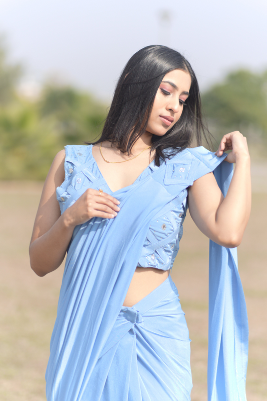 Serene Blue Stitched Saree