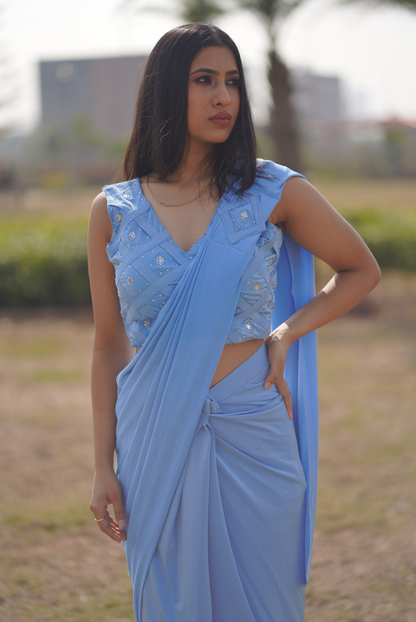 Serene Blue Stitched Saree