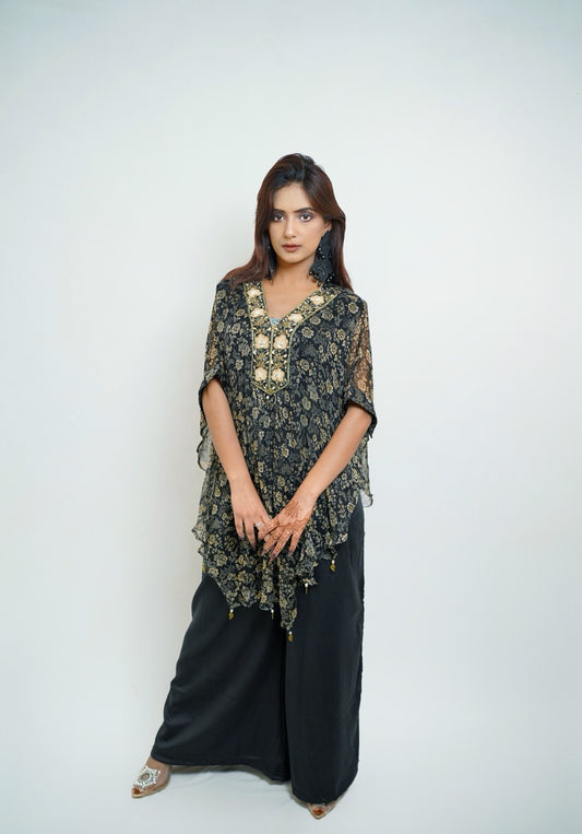 Zehra - Black Mirror Embellished Kaftan Set
